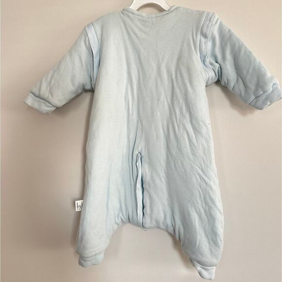 Light Blue Size 3 to 6 months Baby Boy Zip Love Cat Sleepsuit One Piece FLAWED - Picture 2 of 10